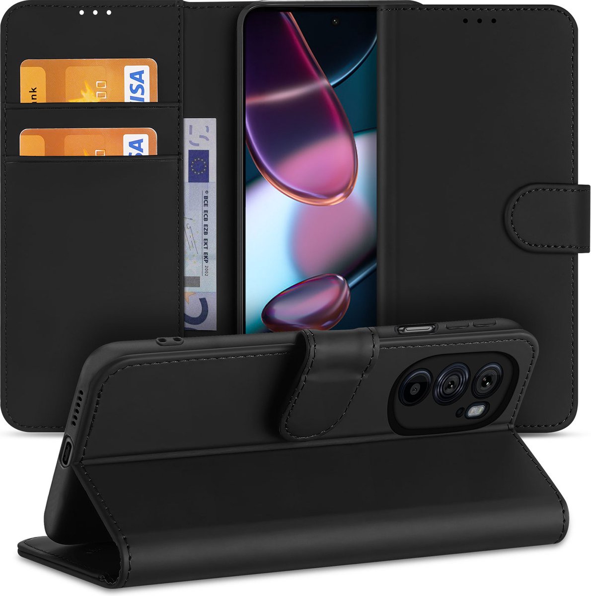 Book Case Telefoonhoesje voor de Motorola Edge 30 Pro Zwart met Pasjeshouder
