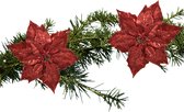 Kerstboom bloemen op clip - 2x stuks - rood glitter - kunststof -23 cm