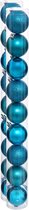 18x stuks kerstballen turquoise blauw glans en mat kunststof diameter 6 cm - Kerstboom versiering
