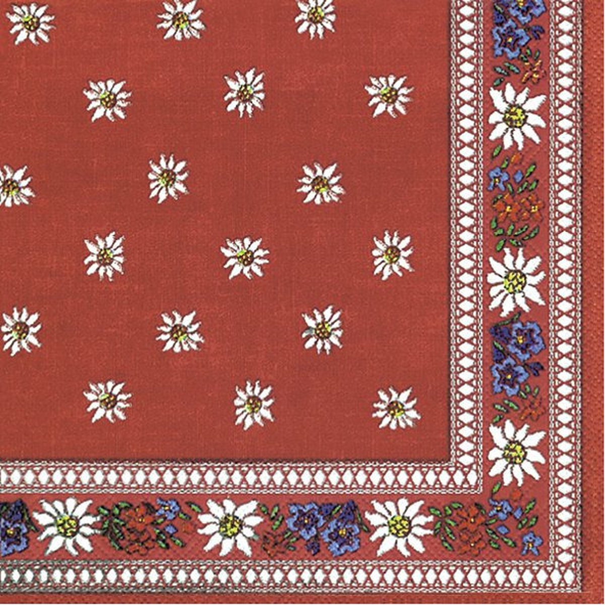 Ihr Feest servet Edelweiss - 60x - rood - 3-laags - 33 x 33 cm - bloemen thema