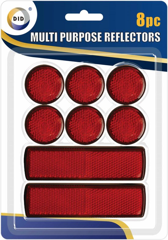 Pakket van 8x multifunctionele zelfklevende rode reflectoren/fietsreflectoren - Fiets accessoires/veiligheid/zichtbaarheid