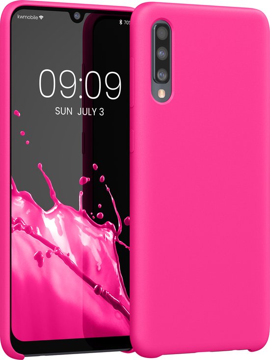 coque kwmobile pour Samsung Galaxy A50 - Coque avec revêtement en silicone - Coque pour smartphone rose fluo