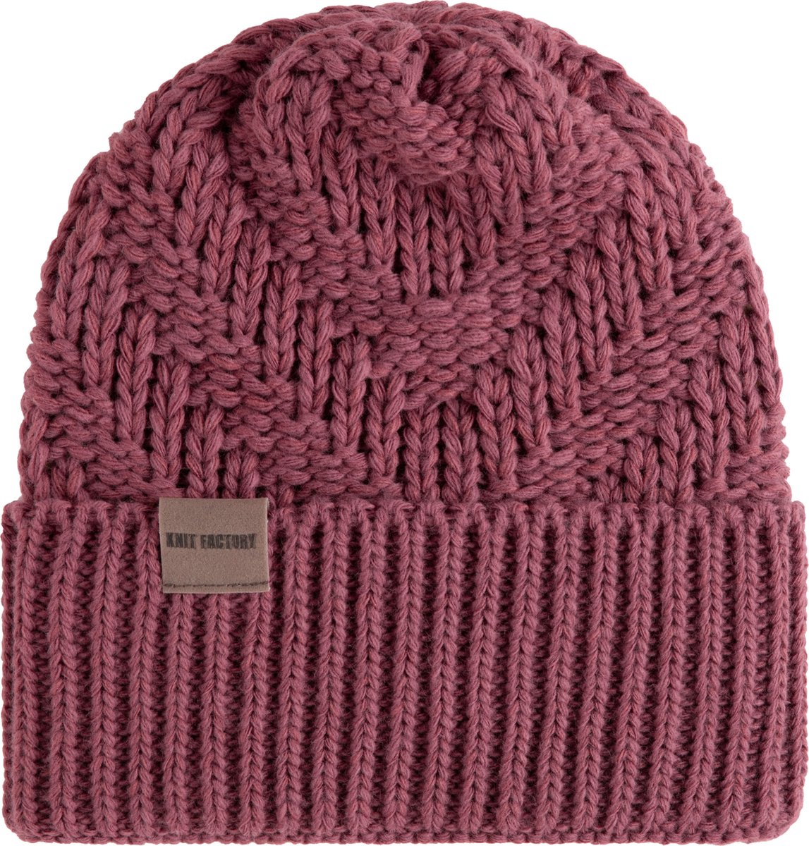 Knit Factory Sally Gebreide Muts Heren & Dames - Beanie hat - Stone Red - Grofgebreid - Warme rode Wintermuts - Unisex - One Size