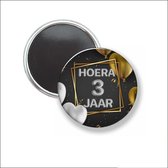 Button Met Magneet 58 MM - Hoera 3 Jaar - NIET VOOR KLEDING