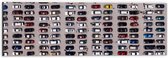 WallClassics - Dibond - Bovenaanzicht van Auto's op Parkeerplaats - 60x20 cm Foto op Aluminium (Met Ophangsysteem)