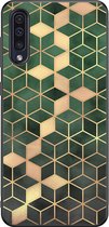Leuke Telefoonhoesjes - Hoesje geschikt voor Samsung Galaxy A50 - Groen kubus - Backcover zwart - Print / Illustratie - Groen