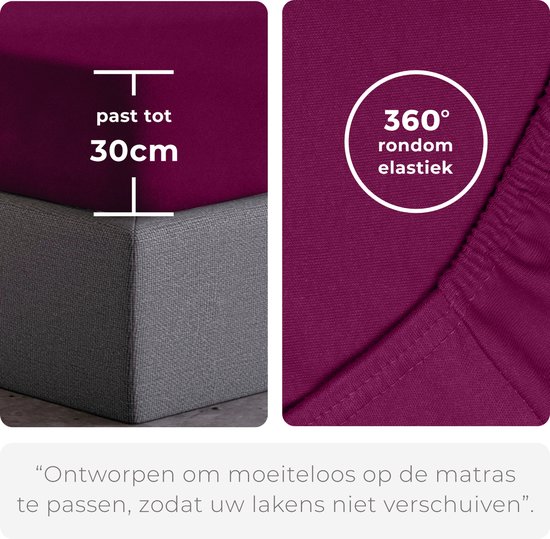 Double Jersey Hoeslaken - Hoeslaken 180x200+30 cm - 100% Katoen  Burgundy