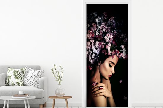 Sticker pour porte Blossom - Femme - Rose - Fleurs - Luxe - 90x235 cm - Affiche de porte