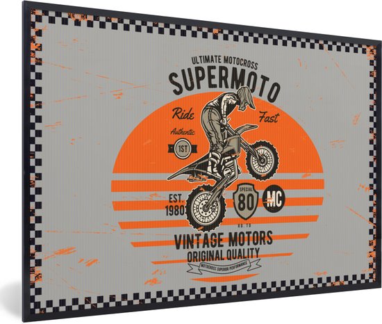 Fotolijst incl. Poster – Mancave – Motor – Vintage – Oranje – Grijs – 60×40 cm – Posterlijst