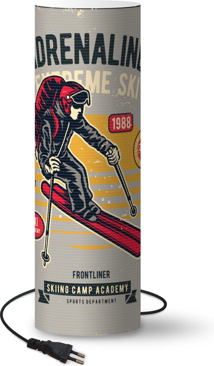 Lamp - Nachtlampje - Tafellamp slaapkamer - Ski - Sport - Vintage - 60 cm hoog - Ø19.1 cm - Inclusief LED lamp