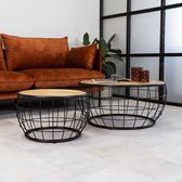Dimehouse Ronde Industriële Salontafel Set van 2 Massief Mangohout Mace Ø77/Ø52 - 77 x 77 x 37 cm - Hout - Industrieel - Rond