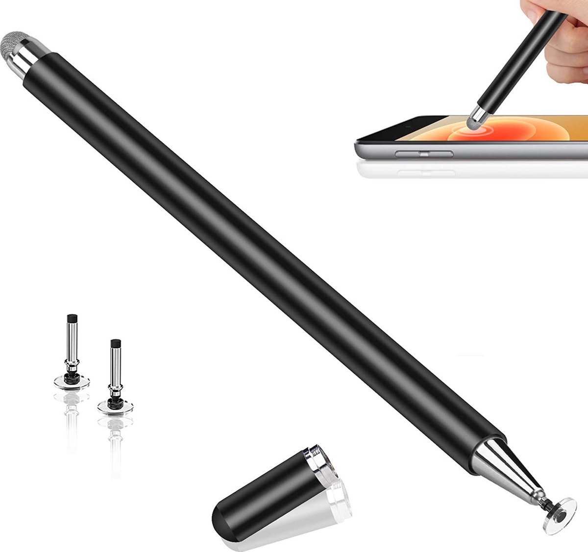 Stylus-pen- Styluspennen voor aanraakschermen-Capacitieve iPad potlood -met hoge gevoeligheid Compatibel -met iPad-tablet- iPhone Android-Smartphone -Samsung Galaxy Note/Tab (2 vervangbare schijftips, magnetische dop)-Zwart
