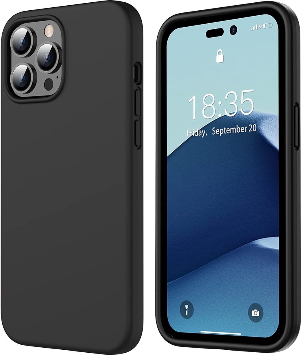 Hoesje Geschikt voor iPhone 14 Pro – Liquid Siliconen Backcover – Zwart