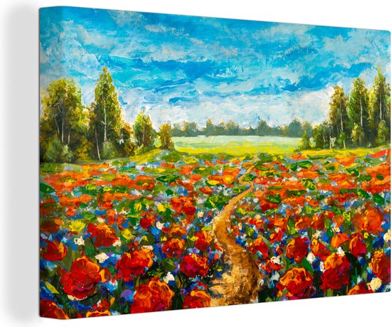 Toile Peinture Huile - Peinture - Fleurs - Paysage - 140x90 cm - Décoration murale