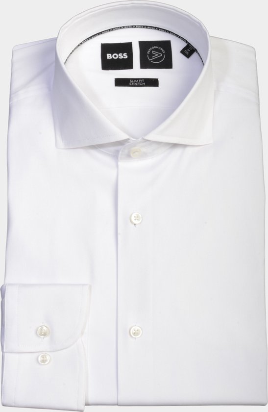 BOSS Hank slim fit overhemd - popeline - wit - Strijkvriendelijk - Boordmaat: 42