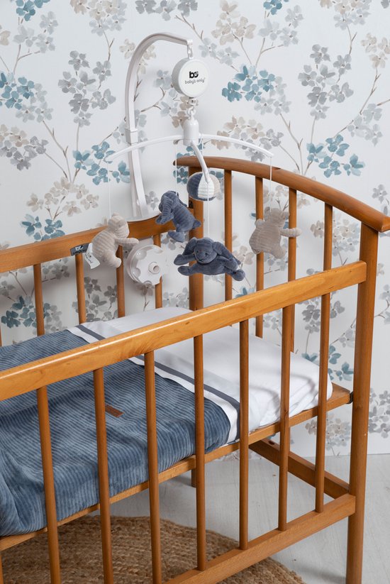 Baby's Only Muziekmobiel baby - Boxmobiel Sense - Vintage Blue/Kiezelgrijs/Wit - Figuurtjes van zachte rib corduroy stof - Muziek speelgoed - Melodie 'It's a small world' van Baby's Only — afbeelding 5