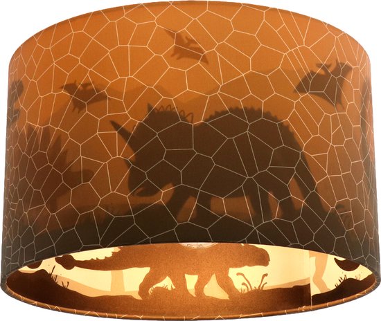 Olucia Dino - Moderne Kinderkamer plafondlamp - Stof - Oranje - Cilinder - 30 cm