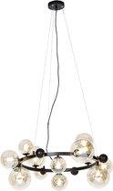 QAZQA david - Art Deco Hanglamp eettafel voor boven de eettafel | in eetkamer - 12 lichts - Ø 86 cm - Zwart - Woonkamer | Slaapkamer | Keuken