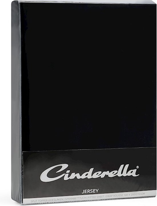 Verpakking van een zwart Cinderella jersey hoeslaken.