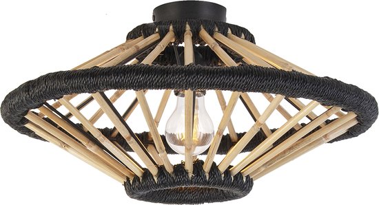 QAZQA evalin - Oosterse Plafondlamp - 1 lichts - Ø 46 cm - Zwart - Woonkamer | Slaapkamer | Keuken