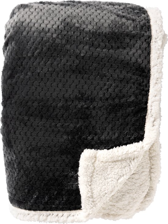 Dutch Decor - CODY - Plaid 150x200 cm - fleece deken met sherpa voering - Raven - zwart
