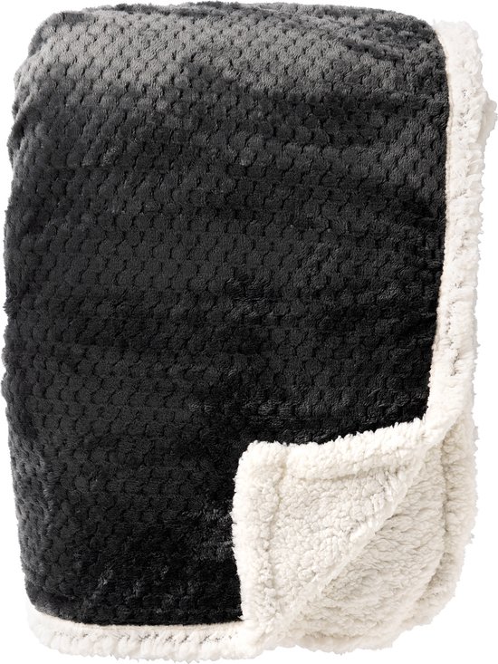 Dutch Decor - CODY - plaid 150x200 cm - sherpa fleece deken - honingraatpatroon - Raven - zwart