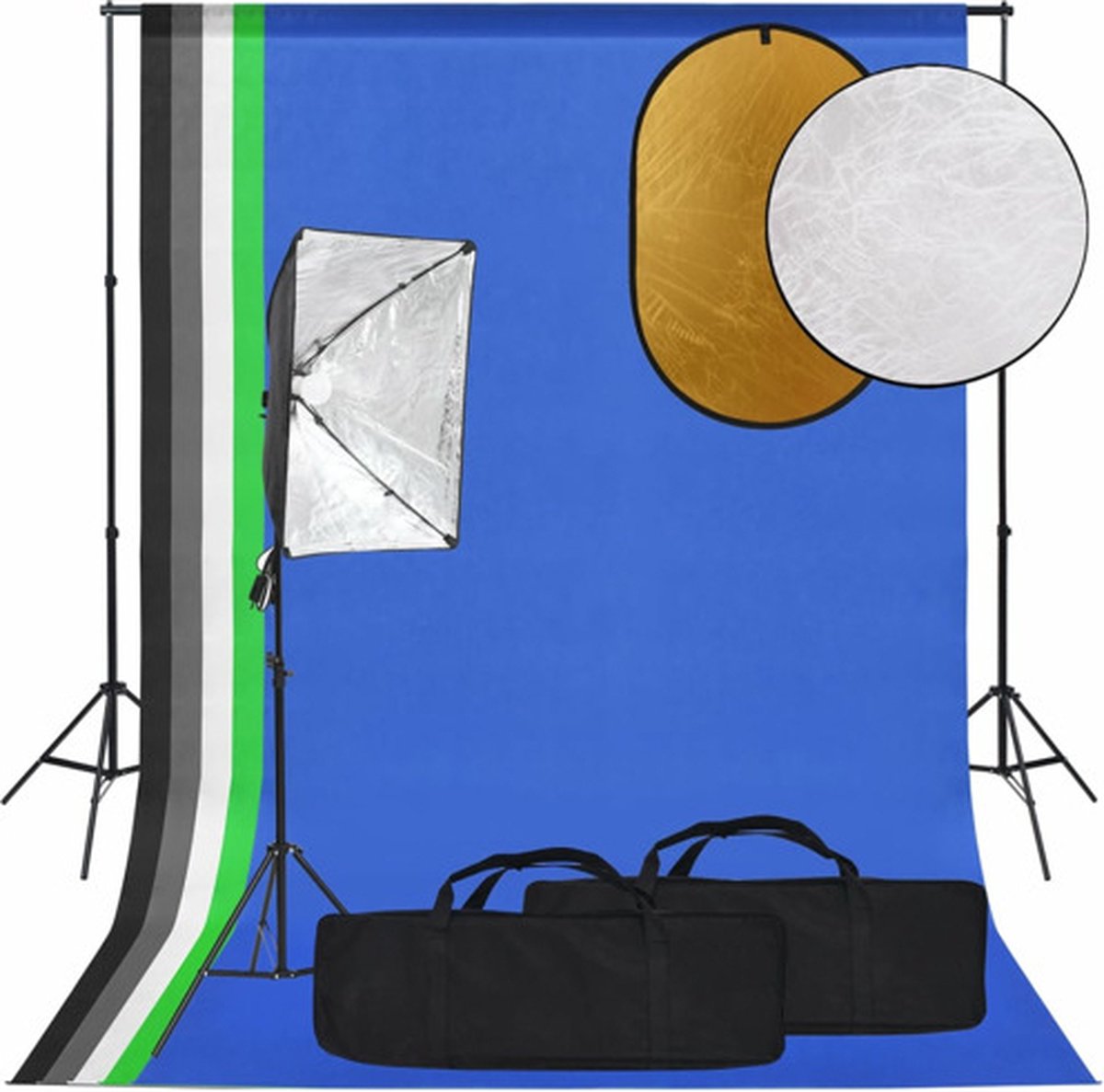 vidaXL - Fotostudioset - met - softboxlamp, - achtergrond - en - reflector