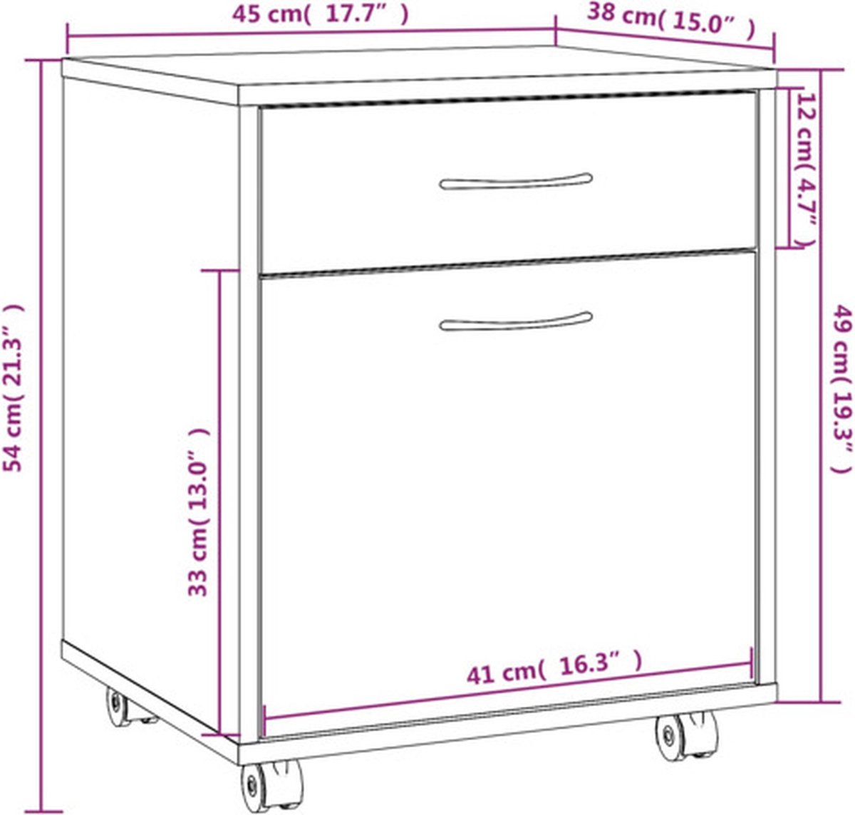 VidaXL Kast Verrijdbaar 45x38x54 Cm Bewerkt Hout Gerookt Eikenkleurig 
