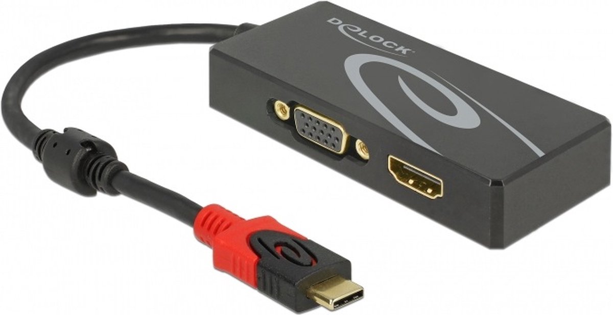 Premium USB-C naar HDMI en VGA splitter met DP Alt Mode / zwart - 0,20 meter