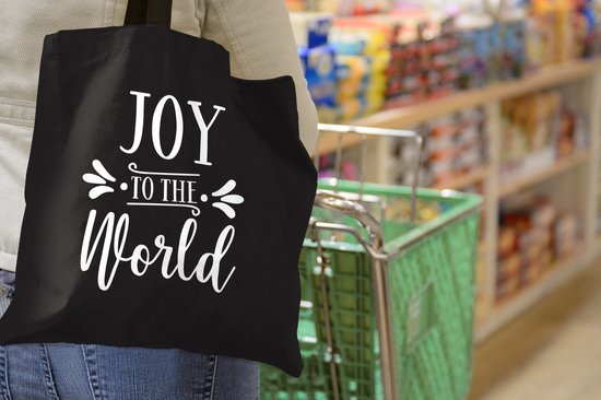 Sac bandoulière - Sac de plage - Shopper Noël citation Joy au monde sur fond noir - 40x40 cm - Sac en coton