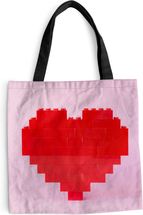 MuchoWow® Schoudertas - Strandtas - Big Shopper - Boodschappentas - Hart - Bouwblokken - Rood - 40x40 cm - Katoenen tas