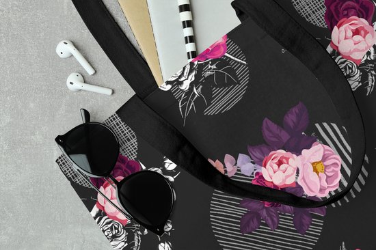 MuchoWow® Schoudertas - Strandtas - Big Shopper - Boodschappentas - Rozen - Bloemen - Patronen - 50x40 cm - Katoenen tas