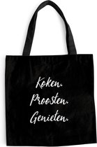 MuchoWow® Schoudertas - Strandtas - Big Shopper - Boodschappentas - Quotes - Spreuken - Koken. Proosten. Genieten. - Eten - 45x45 cm - Katoenen tas