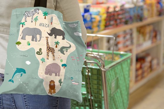 Sac bandoulière - Sac de plage - Shopper Afrique - Wereldkaart - Enfants - Animaux - 40x40 cm - Sac en coton