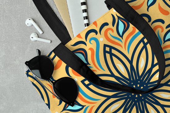 Sac bandoulière - Sac de plage - Shopper Bloem - Feuilles - Zwart - Jaune - 45x45 cm - Sac en coton