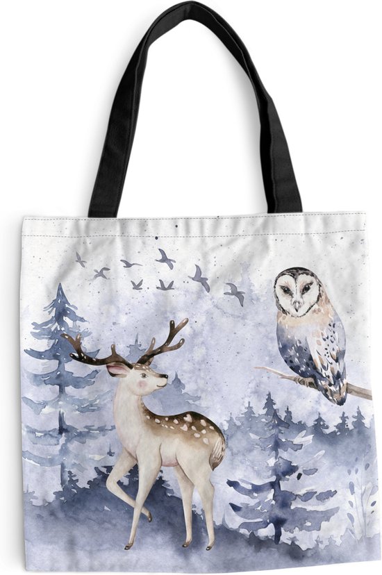 Sac bandoulière - Sac de plage - Shopper Winter - Cerf - Hibou - 40x40 cm - Sac coton