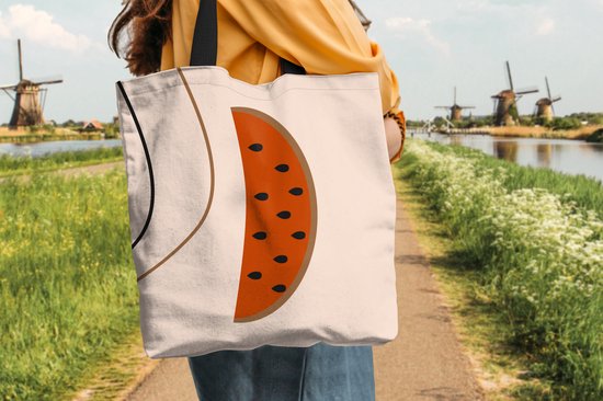 Sac bandoulière - Sac de plage - Shopper Summer - Pastèque - Lignes - 40x40 cm - Sac coton