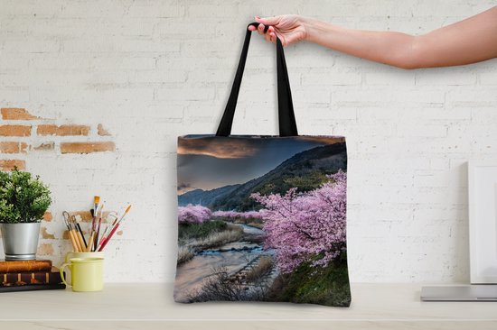 Sac Bandoulière - Sac Plage - Shopper Cerisier - Montagnes - Printemps - 40x40 cm - Sac Coton
