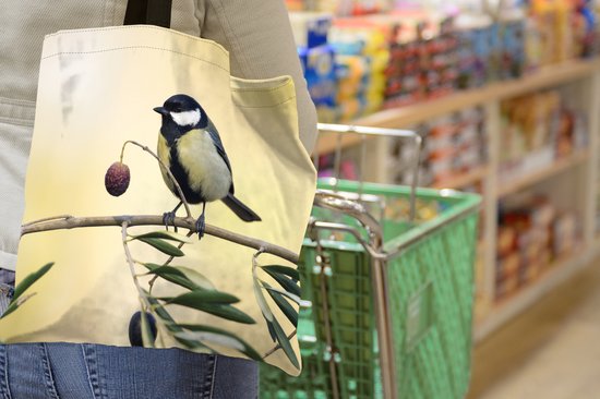 Sac bandoulière - Sac de plage - Shopper Vogel sur une branche avec une baie - 40x40 cm - Sac en coton