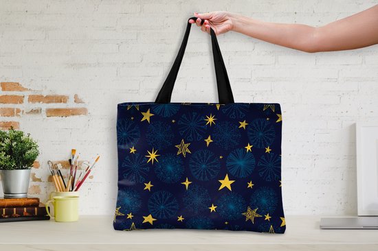 Sac bandoulière - Sac de plage - Shopper Stars - Neige - Motifs - Noël - 50x40 cm - Sac en coton