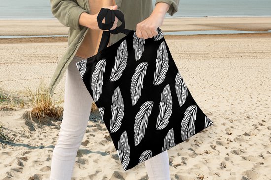 Sac Bandoulière - Sac de Plage - Motif Shopper - Ressorts - Wit - 40x50 cm - Sac en coton