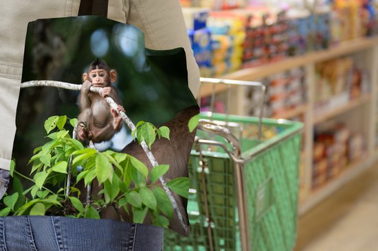 Sac bandoulière - Sac de plage - Shopper Jeune singe accroché à une branche - 40x40 cm - Sac coton
