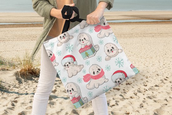 MuchoWow® Sac Bandoulière - Sac Plage - Shopper Seals - Enfants - Noël - Hiver - Motif - 40x40 cm - Sac Coton