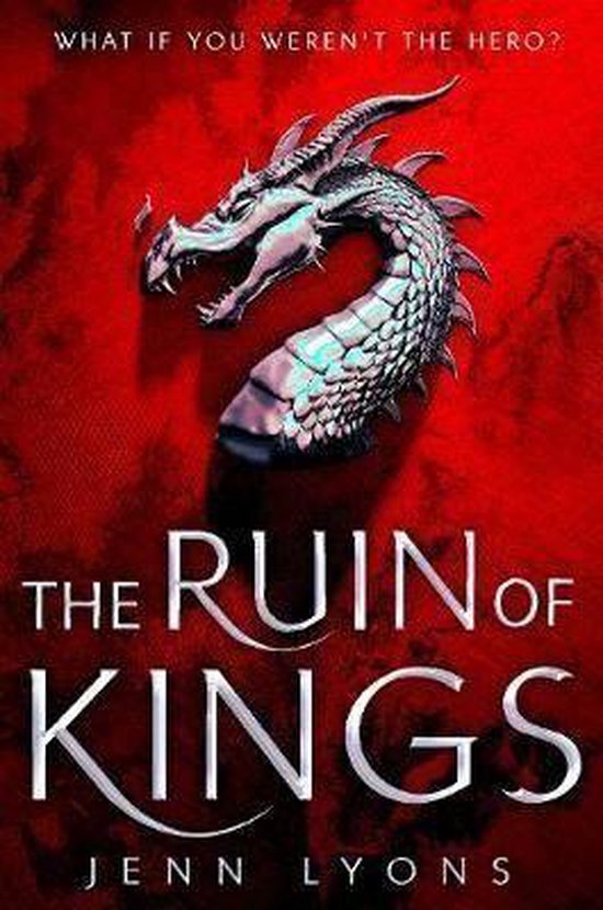 Boekomslag van "The Ruin of Kings" met een zilveren drakenkop boven de titel, op een rode achtergrond.