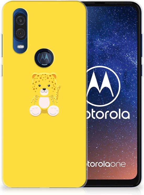 Motorola One Vision Telefoonhoesje met Naam Baby Leopard