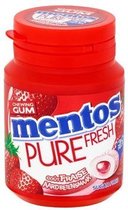 Mentos Pure fresh Aardbeiensmaak Kauwgom 6x60g - 6 potjes - Voordeelverpakking