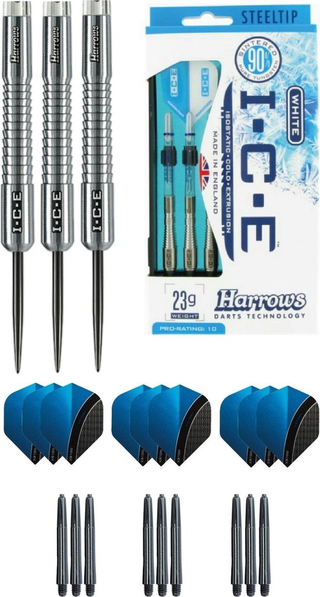 Harrows - ICE 22 gram Ringed grip - dartpijlen - plus 3 sets - dartshafts - en 3 sets - dartflights