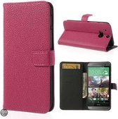 Litchi wallet case hoesje HTC One M8 roze