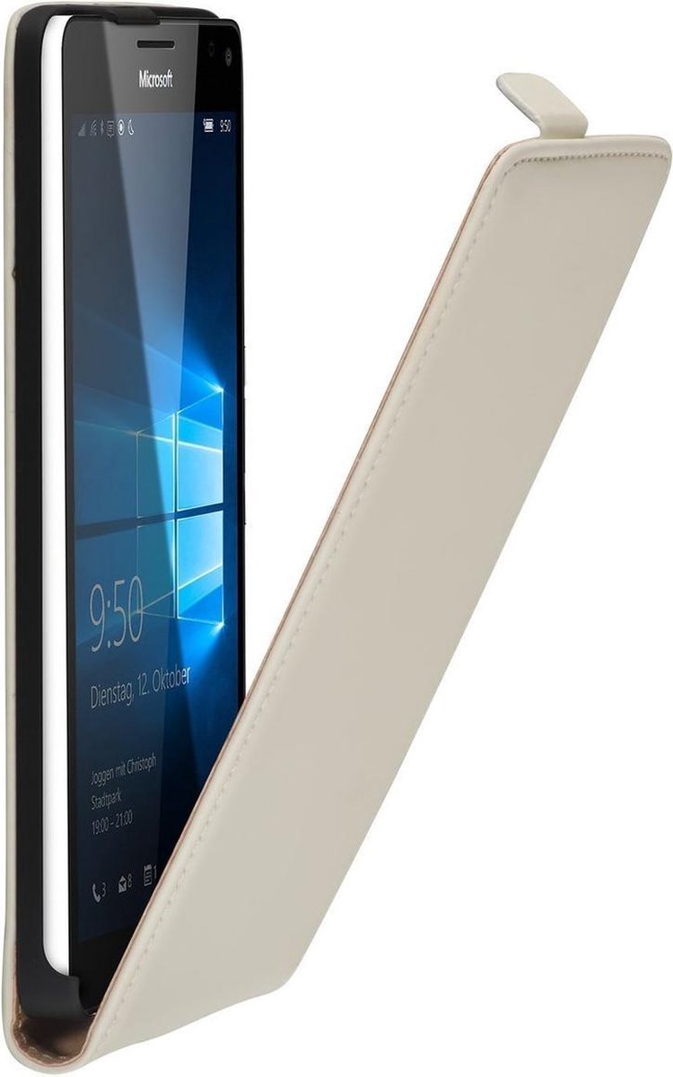 Wit lederen flip case Microsoft Lumia 950 XL cover hoesje