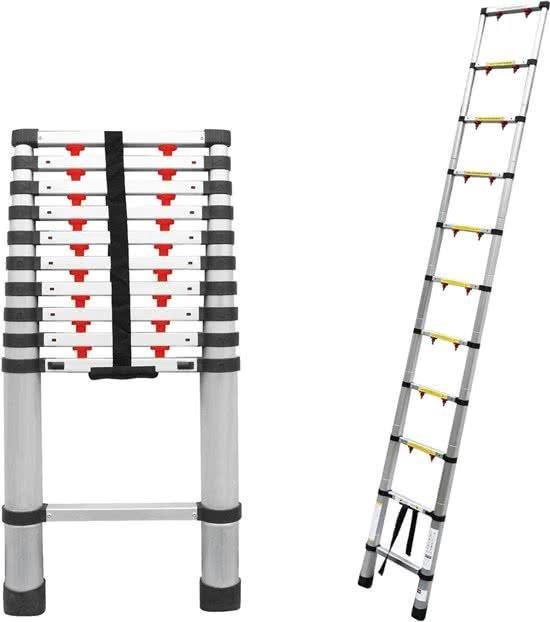 temperen Wirwar Assortiment Telescopische ladder - 11 treeds - Werkhoogte 3.20m - Aluminium | bol.com